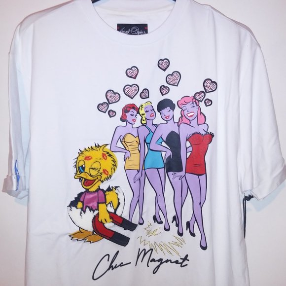 Frost Originals T Shirt Mens 2X White Chic Magnet Rhinestone Bling Stretch - Picture 4 of 13